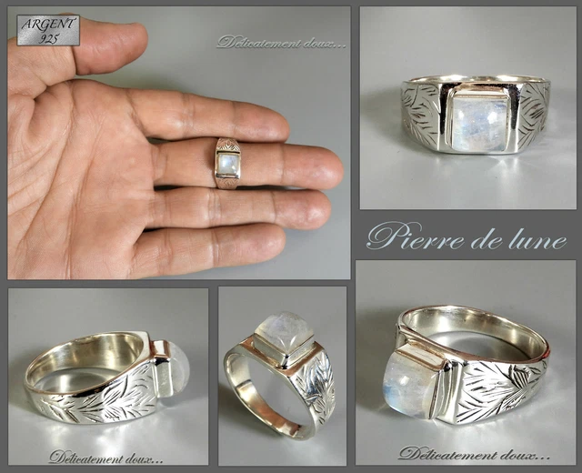 Bague En Argent 925 Avec Pierre De Lune Carrée - Modèle BA-AR-529, Taille 61 - Neuf Avec étiquettes