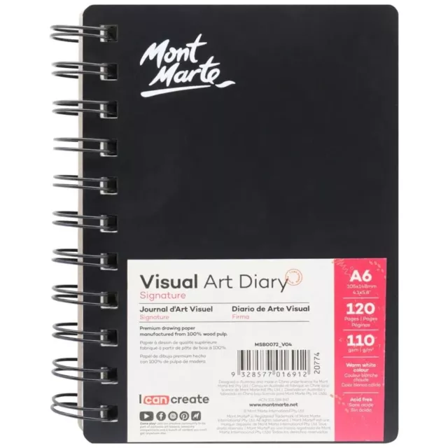 Visual Diary Book A6 120 page Mont Marte Sketch Drawing Pad Art White Paper