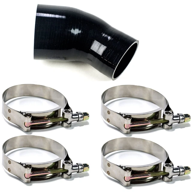 Squirrelly 4" to 3" Inch Silicone Reducer Coupler 45 Degree with 4x T-Bolt Clamp