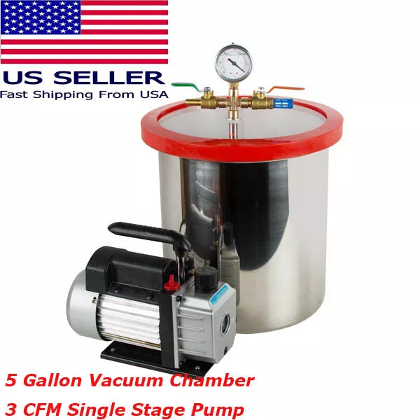 5 Gallon Stainless Steel Vacuum Degassing Chamber Silicone Kit w/ Pump Hose 110V