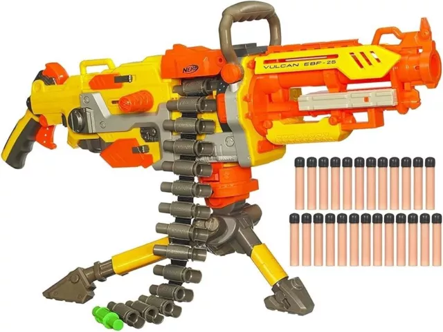 Nerf Havok Fire EBF-25 Blaster Gun WITH Mount and ALL Ammo- YELLOW & ORANGE -