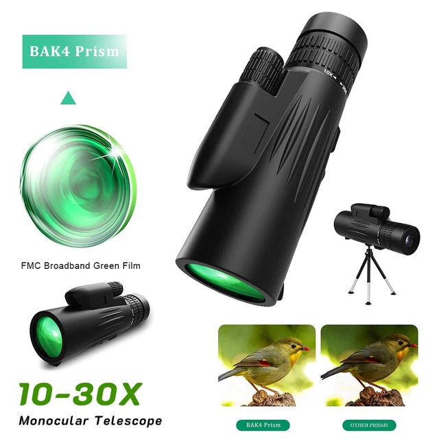 Telescopio monocular zoom 10-30X 42MM con trípode y clip largo alcance exterior HD