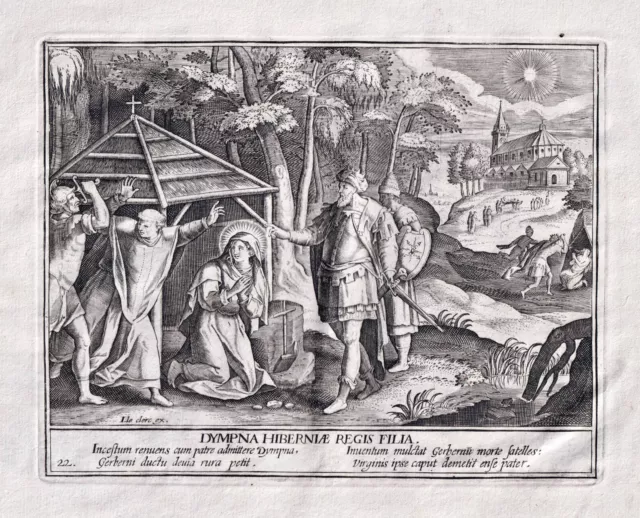 Dymphna Einsiedlerin hermit engraving Kupferstich M.de Vos Collaert 1600