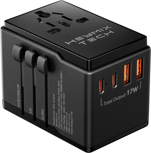 HEYMIX Universal Travel Adapter, International Power Adapter USB-C, Dual USBC Tr