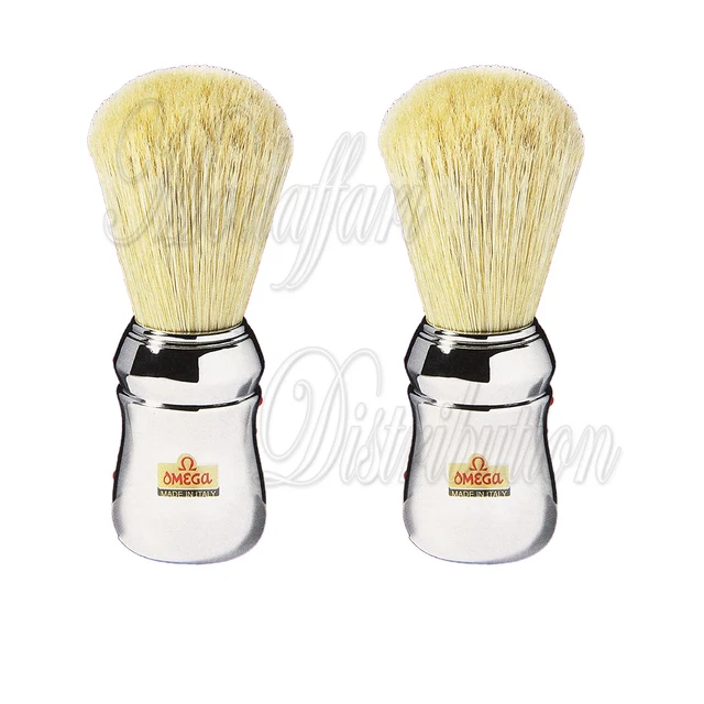 PENNELLO DA BARBA PROFESSIONALE OMEGA 48 CON MANICO CROMATO (2 Pezzi)