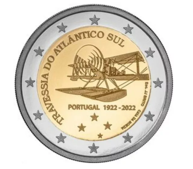 2 euros Portugal 2022 Centenario Primera travesía aérea Atlántico sur SC.