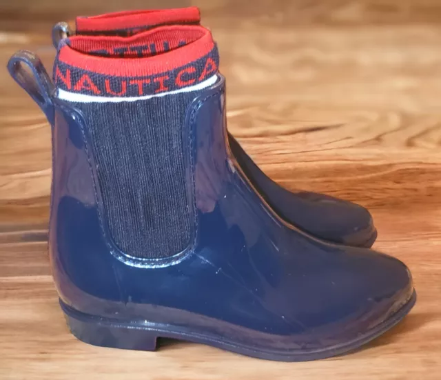 Nautica Blue Rubber Pull On Winter Rain Boots Women's Size 7 Ankle Height