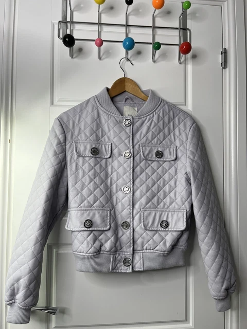 Giacca trapuntata biker River Island per ragazze in finta pelle lilla taglia small