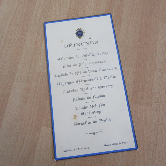 Menu Original MENU ORIGINAL RESTAURANT 1934 Grand Hotel De Paris EUR 30,00 - PicClick IT