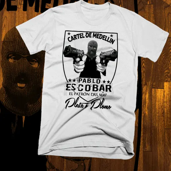 Esco T-Shirt Medellin Plata O Plomo Narco Sicario Cocaine Colombia cotton Tee