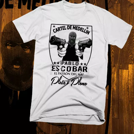 T-shirt Esco Medellin argento o piombo narco sicario cocaina colombiana maglietta cotone