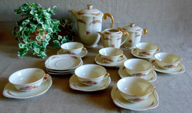 Service A Cafe 8 Tasses, 11 Sous Tasses Faience Limoges Raynaud Art Deco 1930