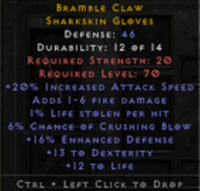 DIABLO 2 RESURRECTED D2R PC 20ias/crushing blow/life leech/dex/life