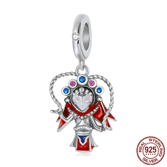 925 Sterling Silver Peking Chinese Opera Dolls Dangle Charm Fit Moments Bracelet