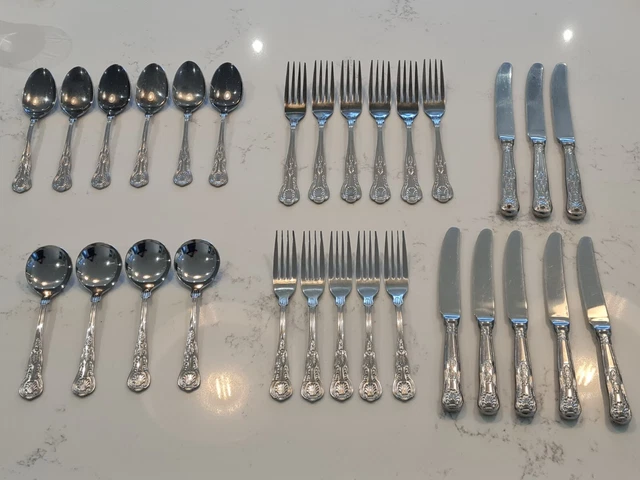 29 x Oneida Kings Muster Edelstahl Besteck Kantine Set Messer Gabeln
