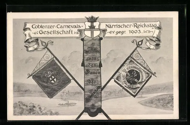 AK Coblenz, Närrischer Reichstag der Coblenzer Carnevals-Gesellschaft 1903, Fah