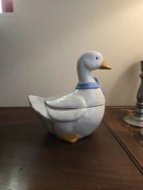 VINTAGE Ceramic Blue Bow Mother Goose Cookie Jar