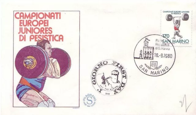 San Marino 1980 - Fdc Filagrano - Campionati Europei Juniores Pesistica