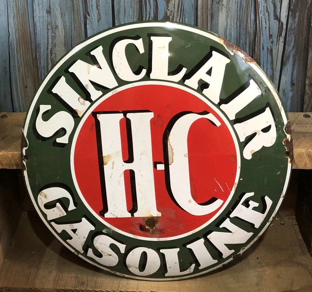 SINCLAIR H-C GASOLINE Porcelain Metal Gas Pump Plate Dome Sign