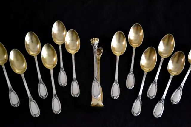 Service à thé ou café en argent Edmond Ricard cuillères pince style louis xvi