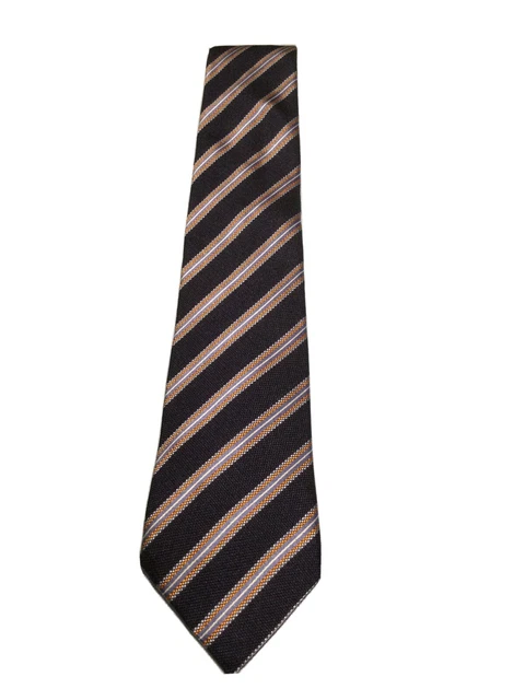 David Donahue Blue Grey/Orange Striped Silk Neck Tie. Hand Made in the USA