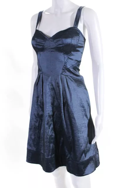 Z Spoke Zac Posen Womens V Neck Taffeta Sleeveless A Line Dress Blue Size 0 2