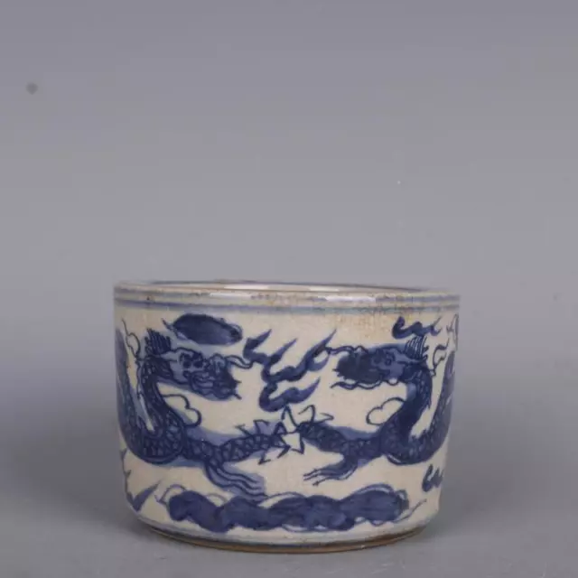 Chinese Ming Jiajing Blue and White Porcelain Censer Dragon Incense Burner 4.02"