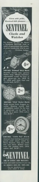 1951 Sentinel Clocks Watches Santa Christmas Pocket Alarm Vintage Print Ad SP5