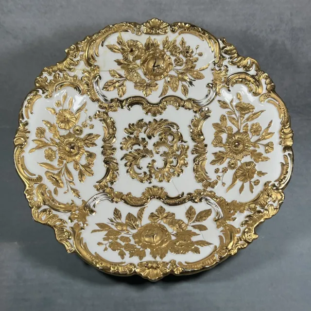 Stunning Meissen Gilded Moulded Porcelain 12" Dish c1860 - For Restoration
