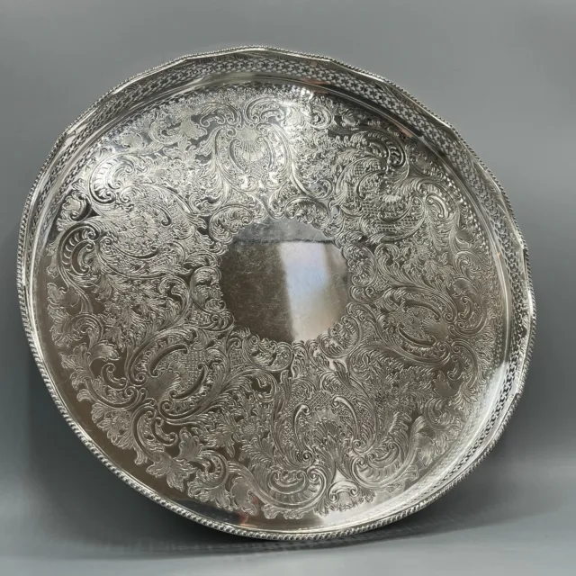 Vintage Antique Silver Plated Round Gallery Tray Drinks Cocktail Barker Ellis