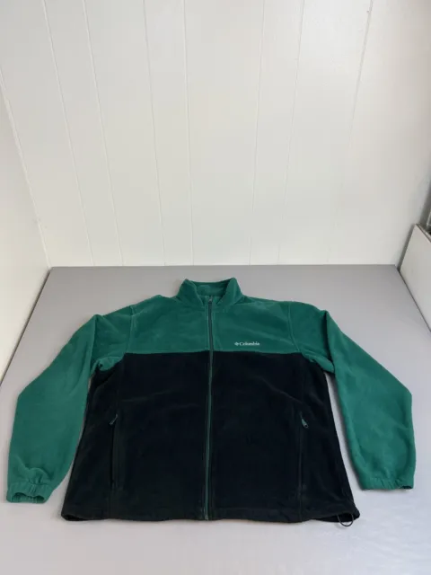 Columbia Mens Fleece Jacket XL Green Black Mock Neck Stitched Logo Zip Up Pocket
