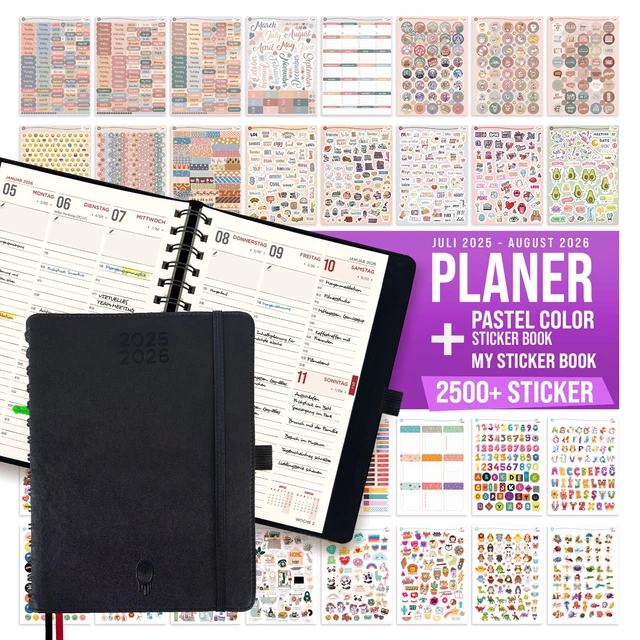 TERMINKALENDER 2025 2026 mit 2500+ St Sticker Set, A5-14 Monaten ...