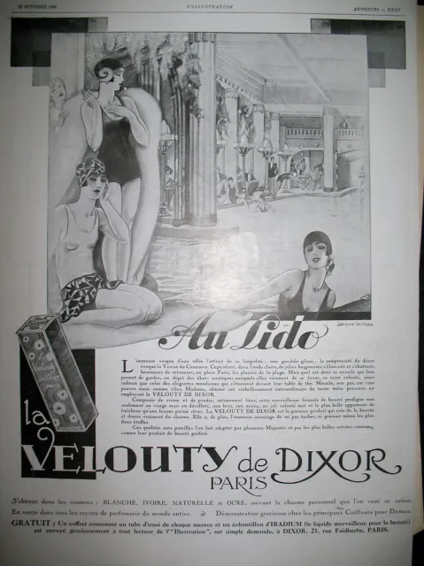 Publicite De Presse Dixor La Velouty Au Lido Dessin J.-J. Leclerc French Ad 1928