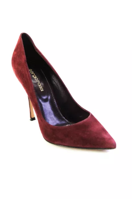SERGIO ROSSI WOMENS Dark Red Suede Leather High Heels Pumps Shoes Size ...