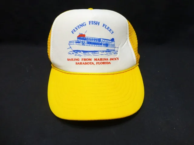 Vintage snapback hat mesh cap Flying Fish Fleet Sarasota Florida Marina Jack's