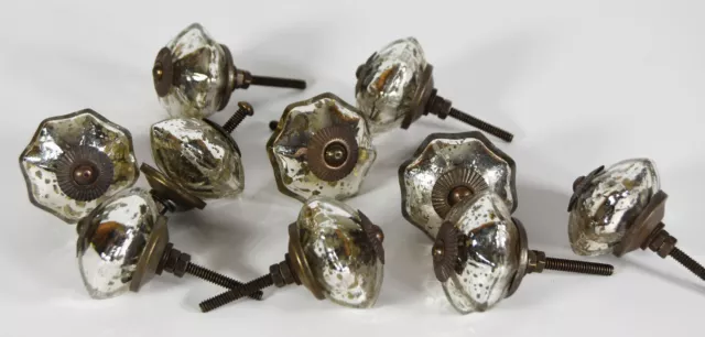 Set 10 Mercury Glass Distressed Cabinet Knobs Rustic Decor Cabin Farm