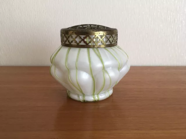 Vintage Kralik Iridescent Glass Posy/Rose Bowl/Vase Green & Pearl.