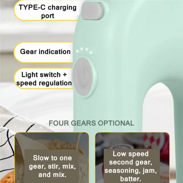 Egg Beater Electric Mixer Kitchen Gadget Fast Charging Adjustable Handheld