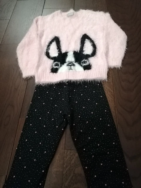 Pink Fluffy Matalan Jumper And H&M Leggings Bundle Age 8-9 Years