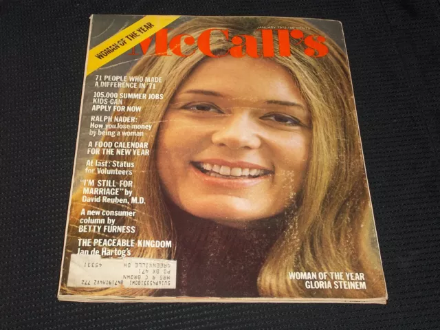 1972 January Mccall's Magazine - Gloria Steinem Front Cover - E 2190