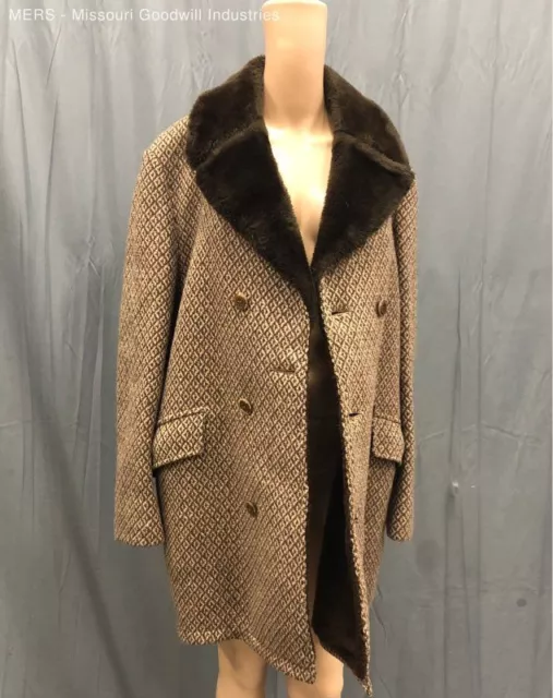 Lakeland Women Brown Double Breasted Sherpa Lined Wool Coat - Size 42