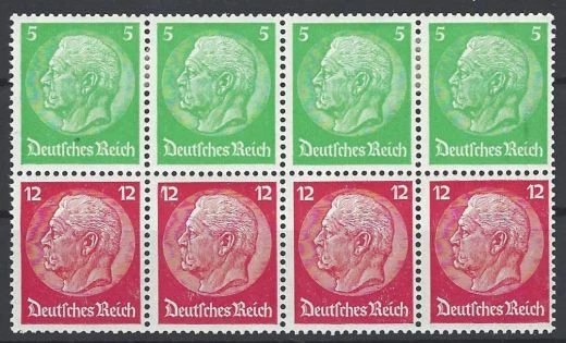 Deutsches Reich 1933 Zd. H.-Blatt 77B, 82 Seitenstreifen links fehlt mit Falz