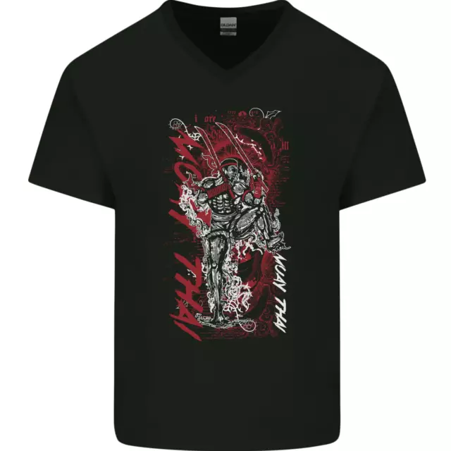 Muay Thai Fighter Warrior MMA Martial Arts Mens V-Neck Cotton T-Shirt