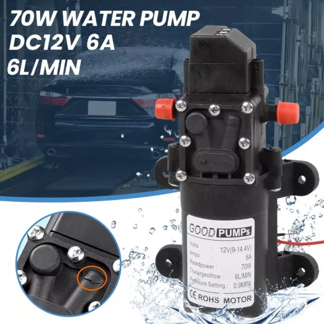 12V Water Pump Pressure Diaphragm Self Priming 130PSI 6L/Min RV Caravan Boat 70W