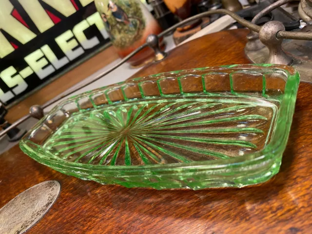 Vintage Australian 1930’s Art Deco Green Depression Glass Sandwich Plate