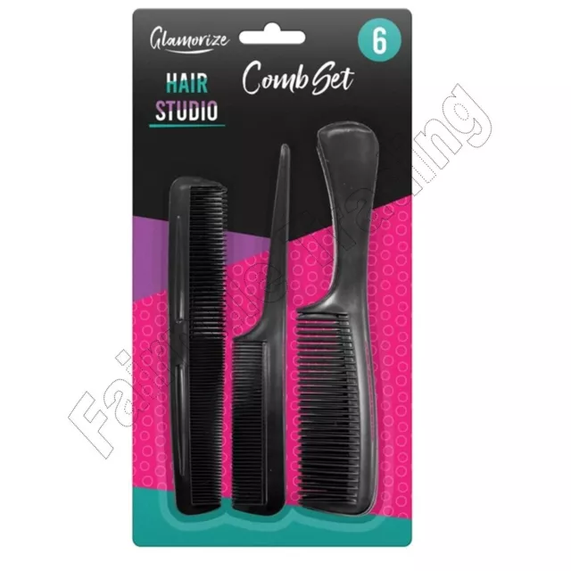 6 verschiedene schwarze Kamm Set Haarstyling Friseur Salon Friseure Männer Frauen Schnitt 3