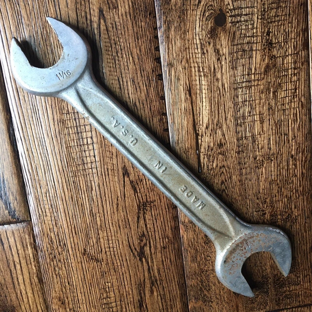 Forged DURO INDESTRO MADE USA VTG Double Open End Wrench 1-1/16” 1-1/4” WWII WW2