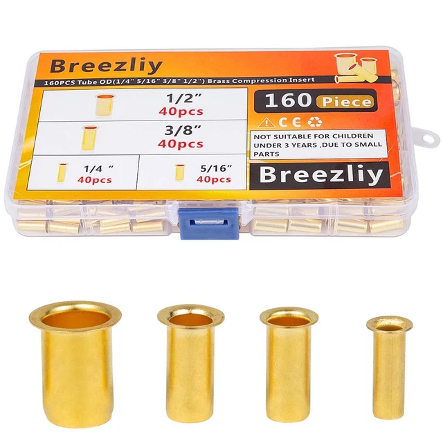 160pcs Tube OD(1/4&quote; 5/16'' 3/8&quote; 1/2&quote;) Brass Compre