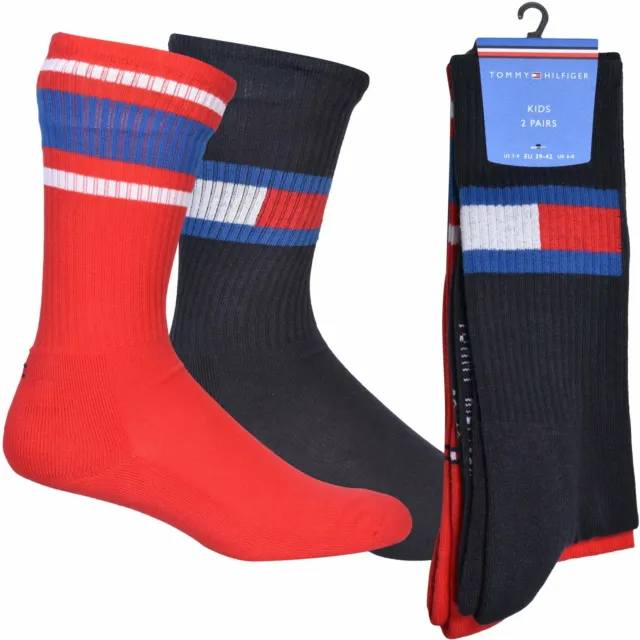Pack de 2 chaussettes de sport pour enfants drapeau Tommy Hilfiger, marine/rouge