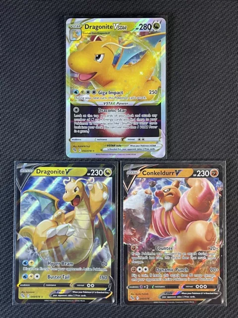 Pokemon Cards X3 Dragonite Vstar Conkeldurr V Pogo SWSH Ultra Rare #50 #49 #40